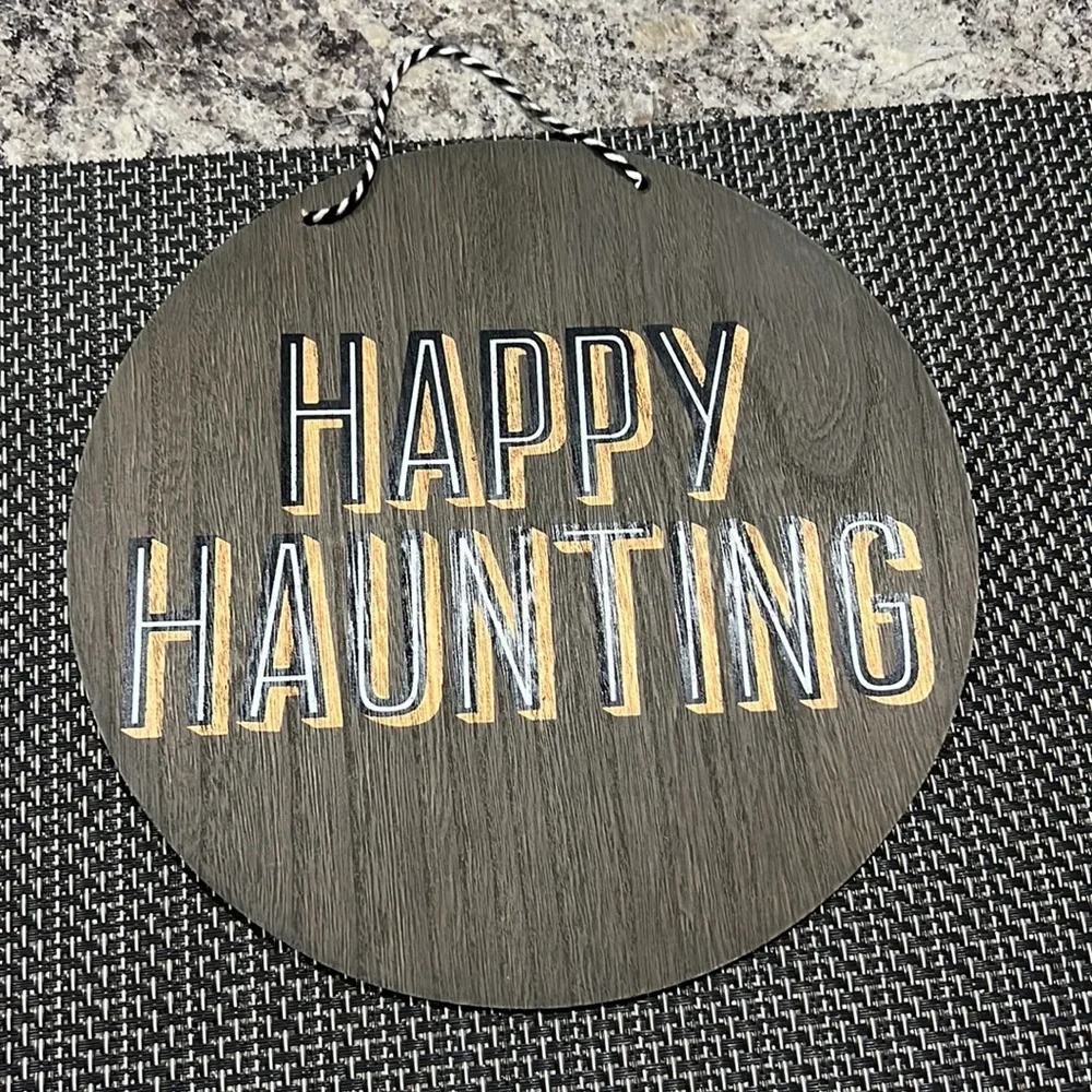 Halloween Double Sided Wood Sign Ring of Salt Happy Haunting Witches Decor NWOT